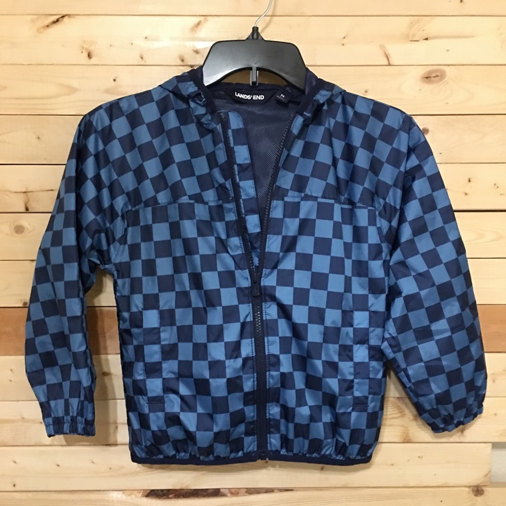 Lands’ End Children Blue Checkered Lt. Wt. Windbreaker Boy Jacket kids size M